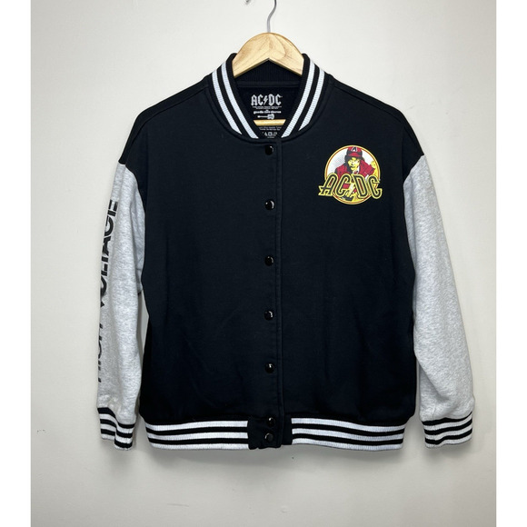 Goodie Two Sleeves Other - AC/DC High Voltage Graphic Bomber Varsity Jacket Size Small Colorblock Snap Up